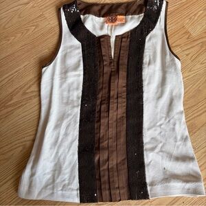 Tory Burch Brown and Cream Sequin Blouse